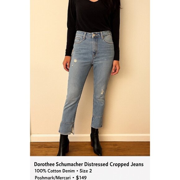 Dorothee Schumacher Distressed Cropped Jeans with Raw Hem & Split Cuffs Size 2 - Picture 1 of 9